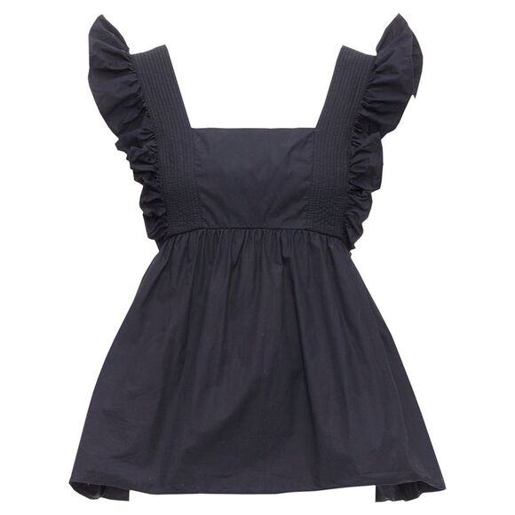 Self Portrait Cotton Poplin Tie Back Ruffle Top